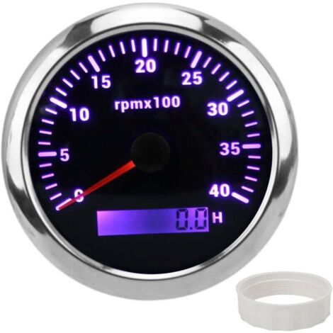 Jauge de tachymètre 85 mm 4000 tr/min IP67 étanche avec rétroéclairage 7 couleurs pour voiture bateau RV YachtBlack Tachymètre (1/4)