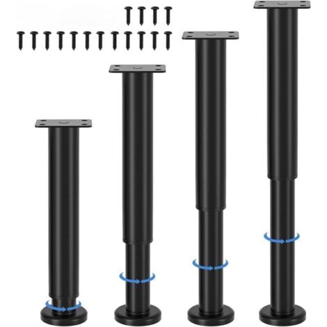 Lot de 4 pieds de meubles réglables, hauteur réglable 25-43 cm, pieds de meubles en métal noir, pieds de meubles pour armoire, meuble TV, canapé, table de chevet, chaise, meuble de salle de bain (1/4)