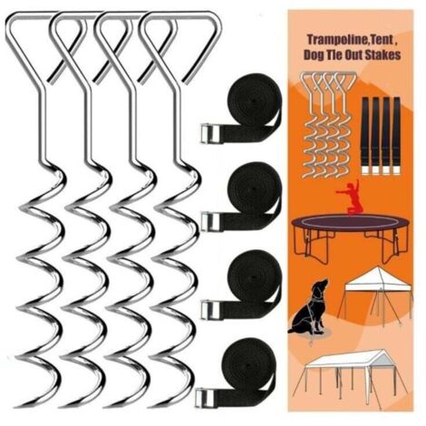 Piquets d'ancrage Spirales Sangles de Serrage Kit ancrage résistance Acier Inoxydable Fixations pour Trampoline Sécurité noir (1/4)