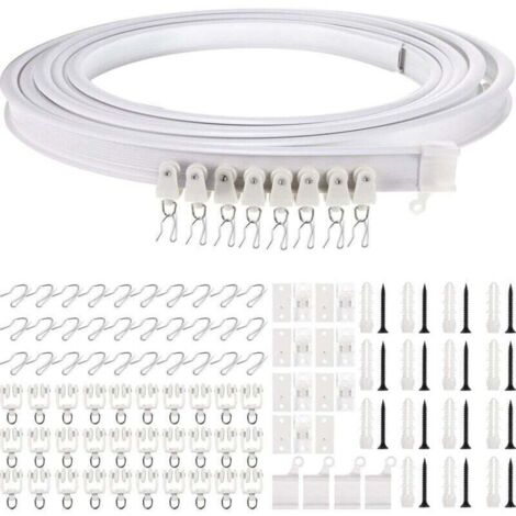 Support de rail de rideau flexible de 5 m et rail de fenêtre incurvé (blanc avec crochet argenté) (1/4)