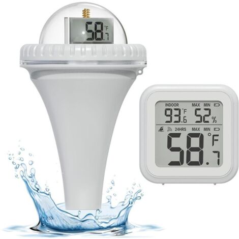 Thermomètre à piscine flottante, thermomètre à piscine numérique sans fil étanche avec moniteur d'humidité à température, thermomètre à eau à batterie pour piscines, étangs, thermomètre à piscine num (1/4)