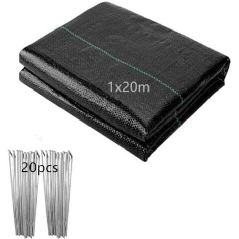 Toile de Paillage 1x20M, 20㎡ Geotextile Anti Repousse 90g/m² Géotextile, Bache Anti Mauvaise Herbe, Bâche Résiste Rayons UV, Toile Anti Mauvaises Herbes/Bache de Paillage pour Aménagement Paysager (1/4)