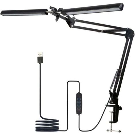 Lampe de Bureau LED, Double tête lampe bureau, 5 Modes de Couleur 5 Niveaux de Luminosité, Col de cygne flexible et Peu encombrante lampe pince, lampen de table, Noir (1/4)