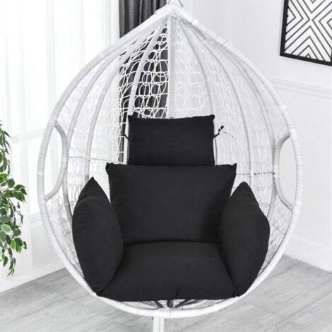 Coussin de remplacement pour chaise suspendue d'extérieur, amovible et lavable, épais et doté d'un oreiller (noir) (1/4)