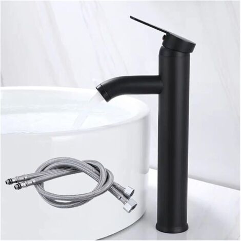 Mitigeur de lavabo,salle de bain robinet, Robinet mitigeur de table pour eau chaude et eau froide, noir mat - 30cm (1/4)