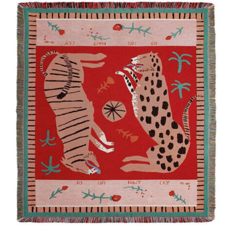 160 x 130 cm, couverture tricotée avec motif animalier, plaid, décoré de franges, style bohème, simple, doux et confortable, protection contre le froid, pour canapé, fauteuil, repos et sieste (1/4)