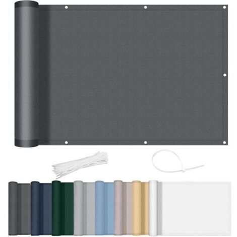 Brise-vue pour balcon 90 x 200 cm, imperméable, opaque, coupe-vent, avec trous et attaches de câble, pour terrasse extérieure, anthracite (1/4)