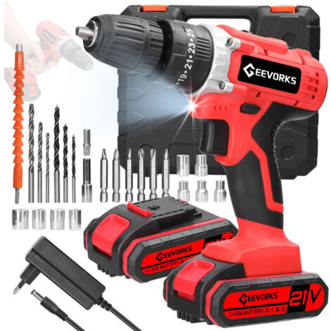 Perceuse Visseuse Sans Fil 21V,Fil avec 2 Batteries 1.3Ah,25+3 RéGlages De Couple, 24 Accessoires et Valise, pour la Bricolage (1/4)