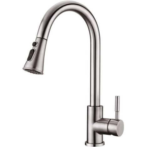 Robinet de cuisine avec douchette extractible, mitigeur de cuisine en acier inoxydable, robinet de douchette de cuisine rotatif à 360°, robinet d'évier de cuisine, 3 modes de réglage du débit d'eau (1/4)