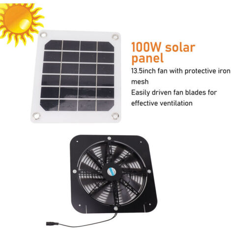 Ventilateur D'extraction À Énergie Solaire 100w, Ventilateur de Puissance de Panneau Solaire Étanche pour Grenier À La Maison, Serre, Refroidissement de Maison de Chien de Compagnie (1/4)