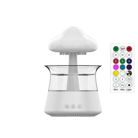 Humidificateur diffuseur à effet nuage de pluie avec télécommande, lampe cascade goutte d'eau, sons de champignons, humidificateurs d'air à bruit blanc (1/4)