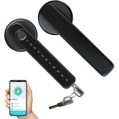 Serrure de porte intelligente à empreintes digitales avec poignée de clavier pour maison, appartement, bureau, porte d'entrée, chambre à coucher, serrure de porte d'entrée sans clé (1/4)