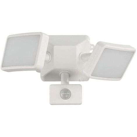 Projecteur LED blanc à détecteur de mouvement réglable, projecteur LED extérieur à double tête, étanche IP54, 1200 lm, 18 W, lumière du jour 6500 K, pour parc, garage, allée. (1/4)