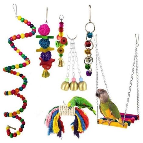 7 Pcs Perroquet Jouets Suspendus, Oiseau Perroquet Jouets Oiseau Suspendu Cloche Jouet Oiseau Balançoire Suspendu Jouet Cage à Oiseaux Jouets pour Petits Perroquets, Aras, Perruches (1/4)