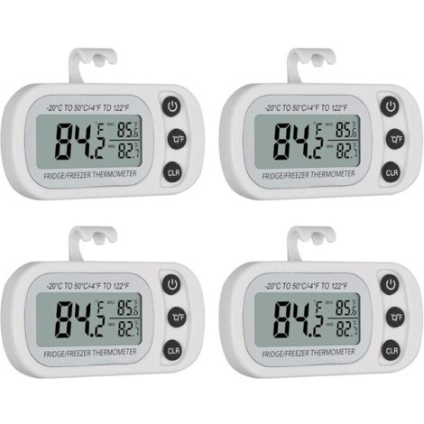 4pcs Thermomètre numérique étanche IPX3 avec écran LCD Fonction d'enregistrement Max/Min thermomètre de réfrigérateur sans Fil pour frigo Maison Cuisine (1/5)