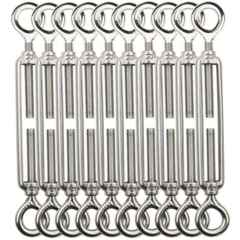 Tendeur Fil De Fer,M5 Tendeurs De Fil,Tendeur De Cable Crochet Et Crochet,Tendeurs De Cable En Acier Inoxydable 304,Utilisé Pour Cordes À Linge,Suspendre,Cable De Garde Corps -10 Pièces OO (1/4)