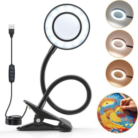 Lampe Loupe Lampe de Bureau LED, 3 Couleurs 10 Luminosité Lampe de Lecture, 360° Flexible Loupe de Lecture Loupe Grossissante, Portable Lampe Bureau (1/4)