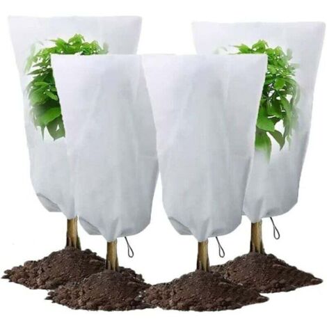 4 Pack 60 x 80 cm Hivernage Plante,Housse Hivernage Plante,Voile Hivernage Plante Exterieur Housse de Protection pour Plantes avec Cordon,Réutilisable Résistant (1/4)
