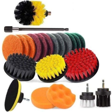 Brosse de perceuse électrique pour perceuse + kit de nettoyage de brosse de récurage de voiture pour salle de bain de tapis de voiture 22pcs (22pcs) (1/4)