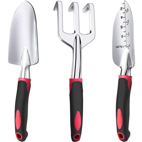 Ensemble d'outils de jardinage, 3 pièces, truelles robustes, pelles à main en fonte d'aluminium avec poignée en caoutchouc antidérapante, idéal pour transplanter, désherber, creuser et planter (1/3)