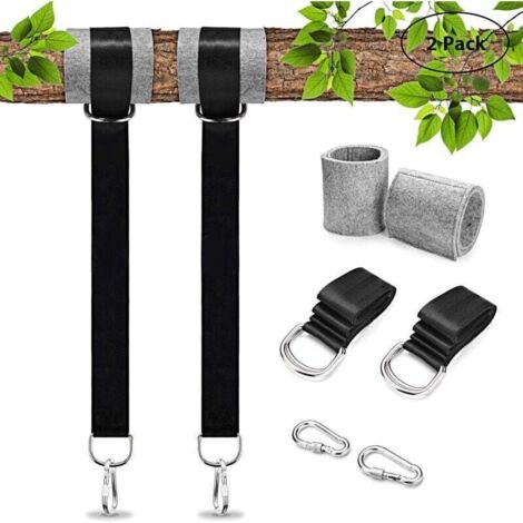 Enowelir Kit Suspension Balançoire Arbre 2 Sangles 1 5M Protecteurs Mousquetons Installation Facile Hamac Noir (1/4)