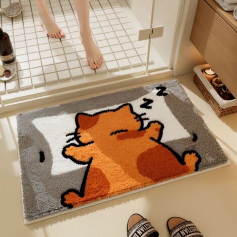 Tapis de Bain Chat Mignon Motif Dessin Animé Doux Antidérapant 40x60 cm Microfibre Absorbante Lavable Machine Pour Enfants (1/4)