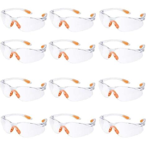Lot de 12 Lunette de Sécurité Lunettes de Protection Travail avec Lentilles Transparentes Anti-Buée Lunette Protection pour Jardin Laboratoire Chimie (1/4)