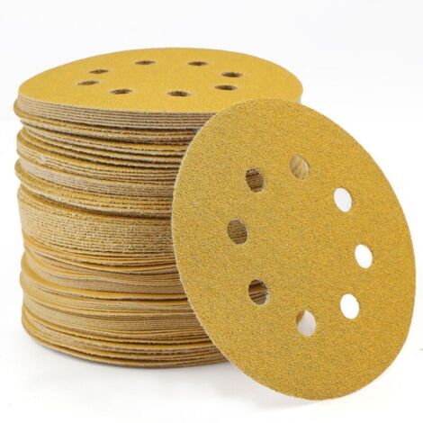 Lot de 100 disques de 5 pouces en papier abrasif auto-agrippant grain 120 pour ponceuse orbitale à métaux, bois et aléatoire (1/4)