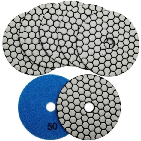 7Pcs Disque Diamant de Polissage 4"/100mm Sec Diamant Polissage Pads pour Marbre, Granite, Pierre, Béton (50) (1/4)