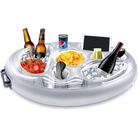 Porte Boisson Gonflable, 8 Trous Bar de Piscine Flottant, Porte Gobelet de Boissons Salade de Fruits Buffet Piscine Accessoires Adultes pour Piscine Beach Party Fun (Gray) (1/4)