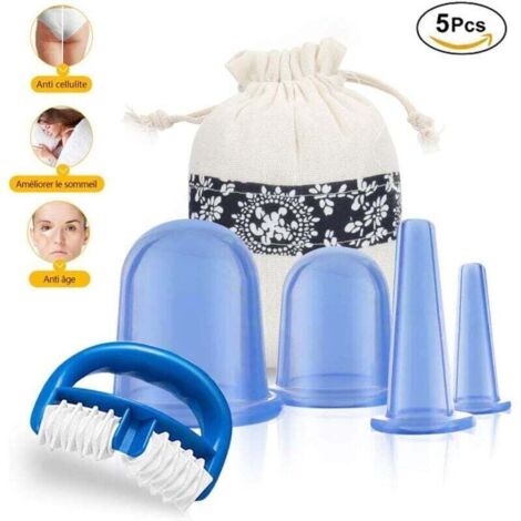 Ventouse Anti-Cellulite, 5 PCS Ventouse Cellulite Minceur Roller Minceur Silicone Massage Cups, Anti-âge, Réducteur de Rides, Soulagement de la Douleur, Réduit les Tensions Musculaires (1/4)
