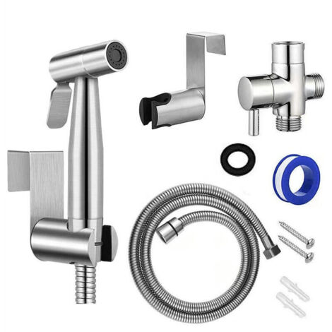Kit de Douchette de Bidet en Acier Inoxydable, Vaporisateur de Toilette Douchette à Main avec 1.5m Tuyau et Support,Kit Douchette WC (1/4)