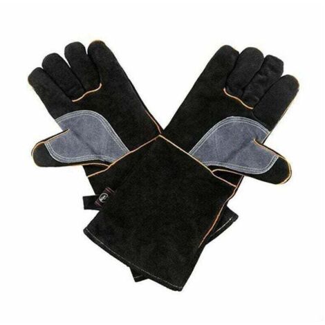 Gants résistants au feu et à la chaleur extrêmes, cuir avec coutures en kevlar, parfaits pour cheminée, poêle, four, grill, soudage, barbecue, mig, support à marmite, traitement des animaux（1 ensemble (1/4)