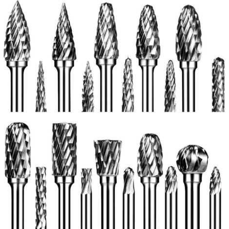 Lot De 20 Fraises Rotatives En Carbure De Tungstène À Double Coupe Avec Tige De 1/8" Compatibles Avec Dremel Pour La Sculpture Sur Métal, Le Travail Du Bois, La Gravure, Le Polissage (1/4)