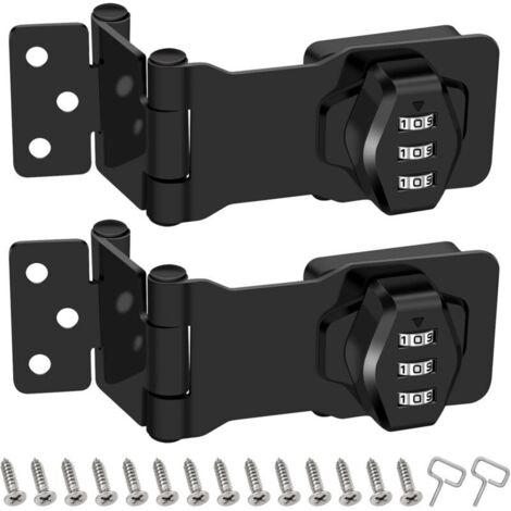Lot de 2 verrous rotatifs à mot de passe, verrous pliables en acier inoxydable 304 pour tiroirs, armoires, portes, portes de grange basculantes, pour l'extérieur (noir) (1/4)