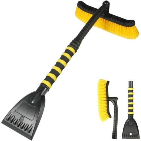 Grattoir à neige 2 en 1 pour voiture 27 pouces, outil de déneigement extensible et amovible pour pare-brise, poignée en mousse confortable et tête de brosse pivotante à 180° pour voitures, camions, SU (1/4)