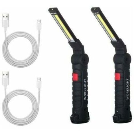 2 x lampe de travail LED rechargeable lampe torche d'atelier lampe de travail LED avec lampe d'inspection à base magnétique pour la randonnée, le camping.4.815cm (1/4)