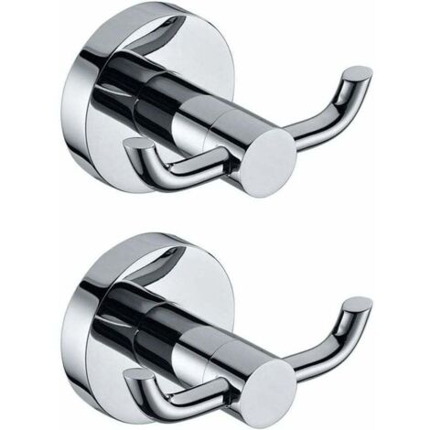 Lot de 2 patères murales modernes en chrome poli en laiton massif double porte-serviettes porte salle de bain toilette chapeau vêtements mur porte cintre (1/4)
