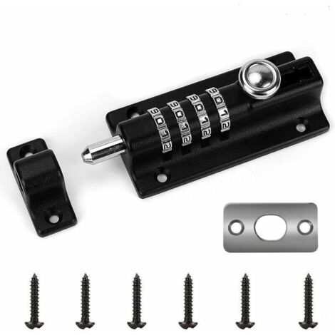 Verrou de Porte à Code, 4 roues recodables Verrouillage Portail Résistant à l'eau Combinaison sans Clé Serrure avec vis unidirectionnelles haute sécurité pour hangars/granges (1/4)