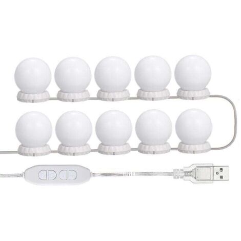 Enowelir Kit D'Éclairage Miroir LED Pour Coiffeuse Avec 10 Ampoules Réglables 10 Luminosités 3 Modes USB Blanc (1/4)