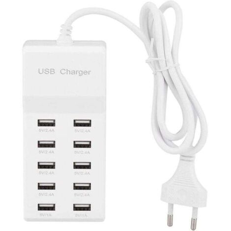 Enowelir Fdit Chargeur Mural USB 10 Station de Chargement USB Multi-Ports 100-240V Bandeau d'alimentation pour hub USB de Voyage avec Cordon pour Plusieurs appareils(UE) (1/4)