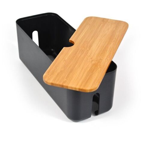 Boîte de Gestion des Câbles Couvercle en Bois Boîte de Rangement de Cordon pour Couvrir Et Cacher Les Fils de Ordinateur, Noir (1/4)