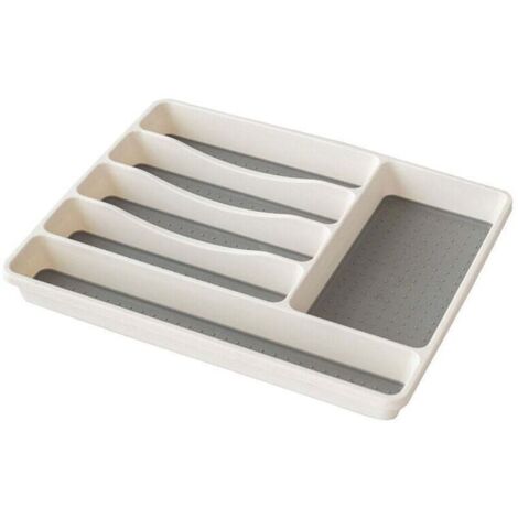 Range-couverts 6 Compartiments Rangement Tiroir Cuisine 41 x 33 x 5 cm,Couche Antidérapante,Blanc/ Anthracite (1/4)