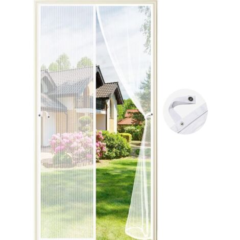 Enowelir Moustiquaire Porte, 90 x 210CM Rideau de Porte Anti Mouche Magnétique Fermeture Automatique Anti Insectes Moustiquaire pour Portes de balcon, Salon, Montage par Sans Perçage (Blanc) (1/4)