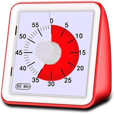 Minuteur analogique visuel, Compte à rebours Silencieux, Outil de Gestion du Temps pour Enfants et Adultes(rouge) (1/4)