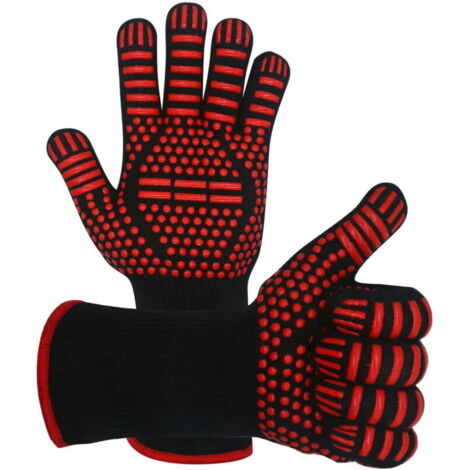Gants de barbecue Gants de gril résistants à la chaleur à 800 ° C Maniques de gril de barbecue ignifuges Mitaines de four antidérapantes en silicone pour barbecue, cuisson, cuisson, grillades, soudage (1/5)