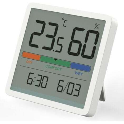 Hygromètre Thermomètre d'intérieur, thermomètre numérique de bureau avec moniteur de température et d'humidité(Blanc) (1/4)