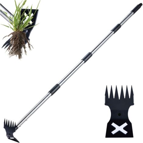 Désherbeur manuel à long manche de 152 cm (60 pouces), 2 en 1 : râteau à désherber et houe de jardin. Outil robuste pour arracher les mauvaises herbes dans la cour, la pelouse, la terrasse et le jardi (1/4)