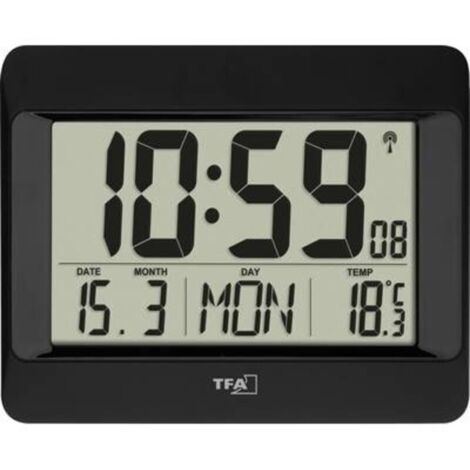 Horloge murale TFA Dostmann 60.4519.01 radiopiloté(e) 215 mm x 26 mm x 160 mm noir grand écran (1/4)