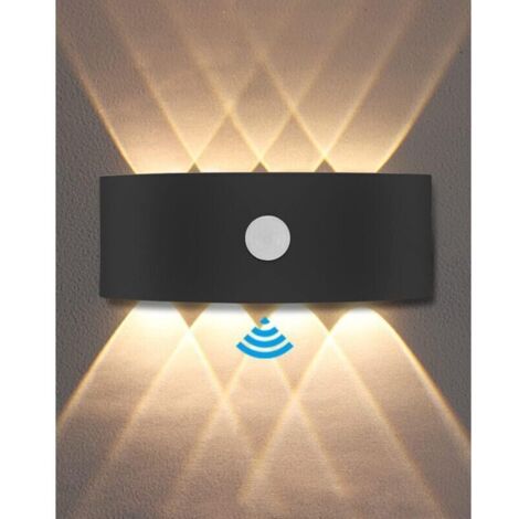 Applique Murale Exterieur, Lampe Detecteur de Mouvement Interieur 8W, Applique Murale Chambre 3000K Blanc Chaud, Imperméable IP65, Balcon, Escaliers, Salon Disponible - Noir [Classe énergétique (1/4)